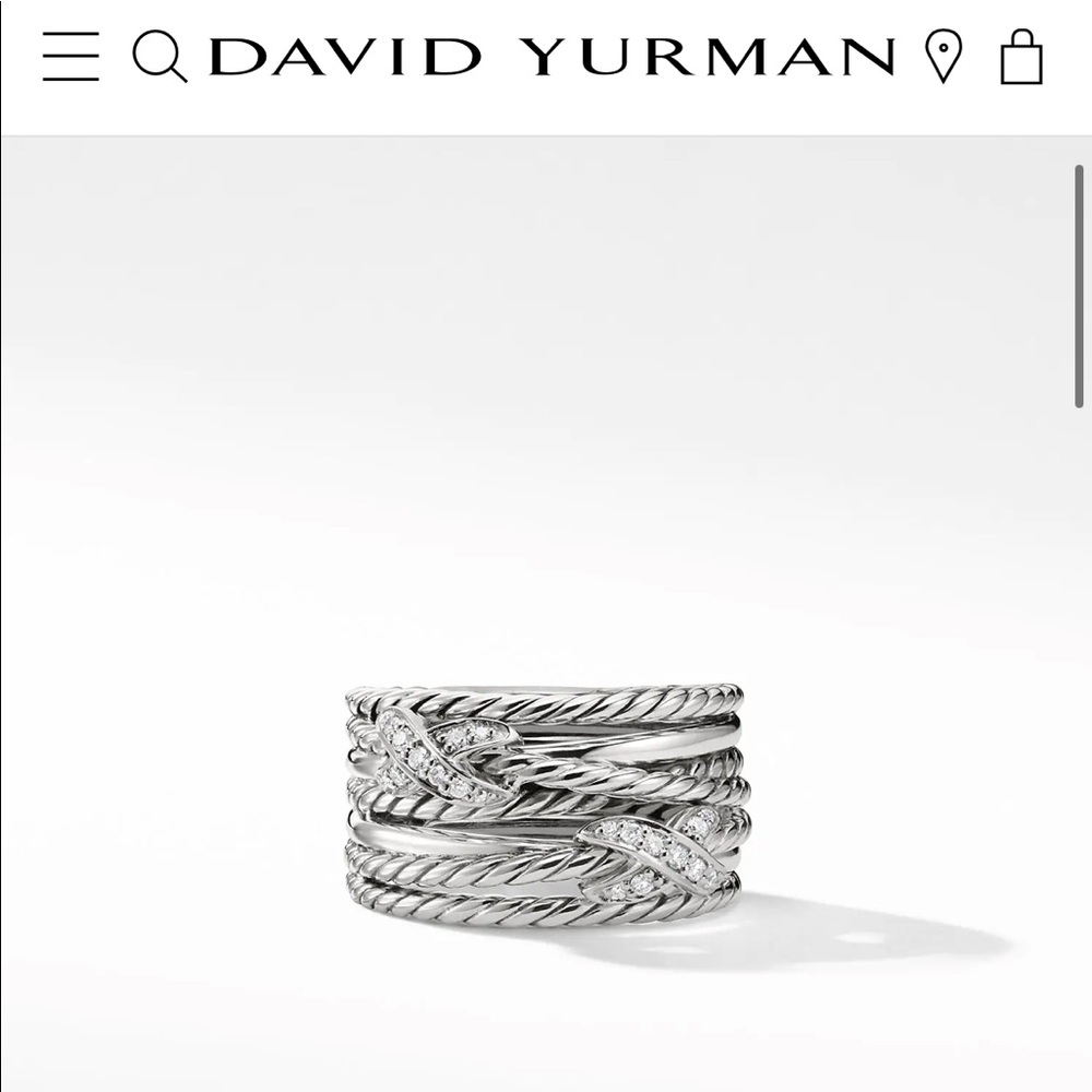 Double X Crossover Ring with Diamonds ; David Yurman